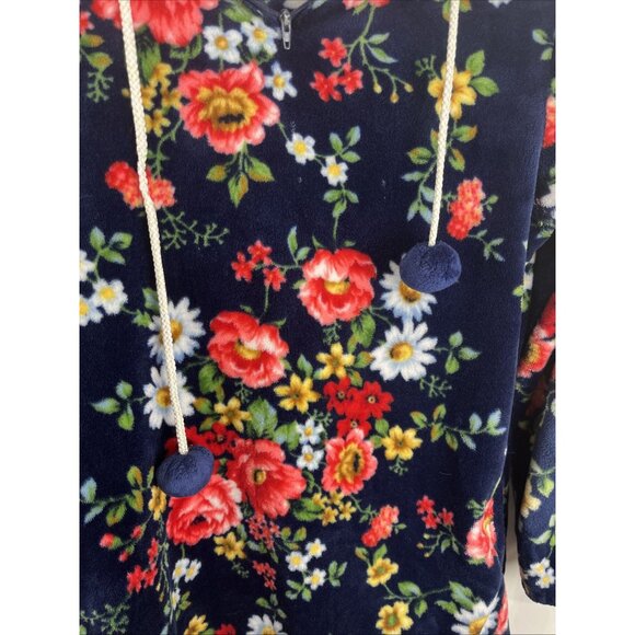 Shefly Floral Fleece Hoodie w/ Pompon Drawstring Women's Size M - Picture 2 of 8